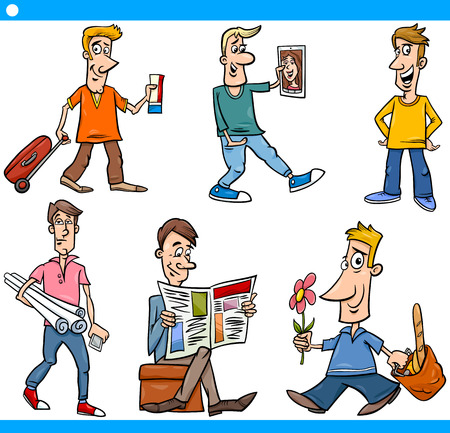 Cartoon Illustration Set of Comic Men Characters in Situationsのイラスト素材