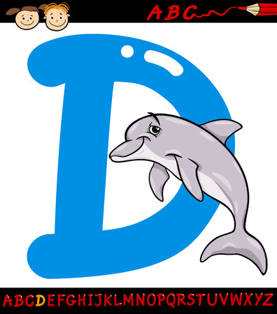 Cartoon Illustration of Capital Letter D from Alphabet with Dolphin Animal for Children Educationのイラスト素材