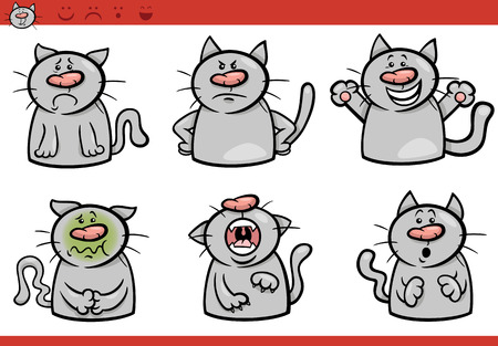 Cartoon Illustration of Funny Cats Expressing Emotions Setのイラスト素材