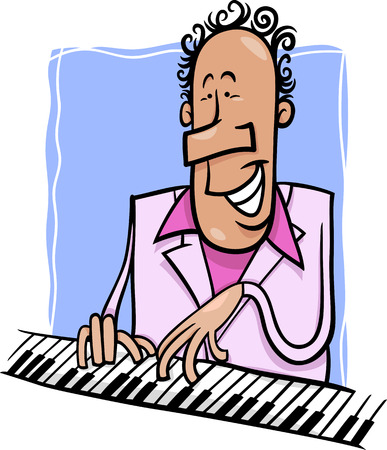 Cartoon Illustration of Pianist or Jazz Musician Playing the Piano or Keyboard Instrumentのイラスト素材