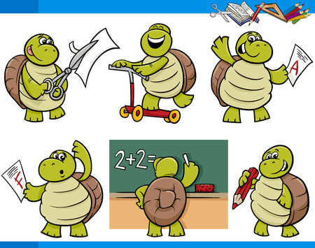 Cartoon Illustration of Turtle Animal Character School Student Setのイラスト素材