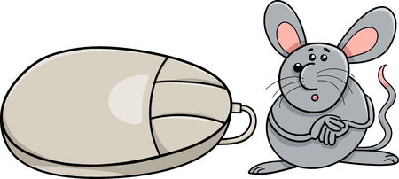 Cartoon Humor Illustration of Funny Mouse Rodent and Computer Mouseのイラスト素材