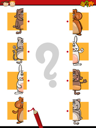 Cartoon Illustration of Education Halves Matching Game for Preschool Childrenのイラスト素材