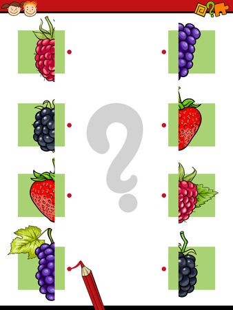 Cartoon Illustration of Education Halves Matching Game for Preschool Childrenのイラスト素材
