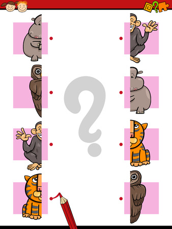 Cartoon Illustration of Education Halves Matching Game for Preschool Childrenのイラスト素材