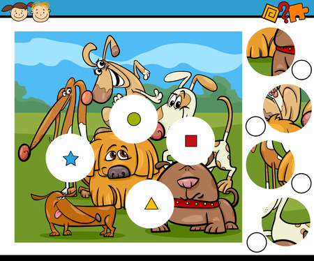 Cartoon Illustration of Match the Pieces Education Game for Preschool Childrenのイラスト素材