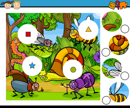 Cartoon Illustration of Match the Pieces Education Game for Preschool Childrenのイラスト素材