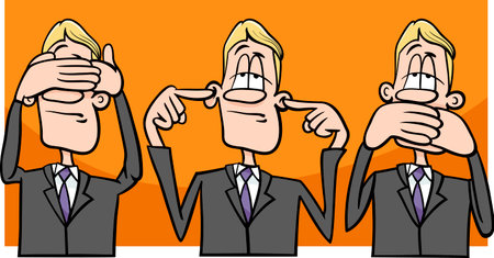 Cartoon Humor Concept Illustration of See no Evil Hear no Evil Speak no Evil Saying or Proverbのイラスト素材