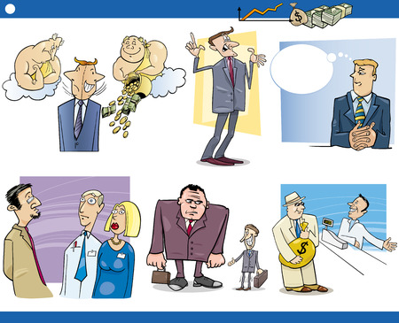 Cartoon Illustration Set of Funny Businessmen and Business Concepts and Metaphorsのイラスト素材