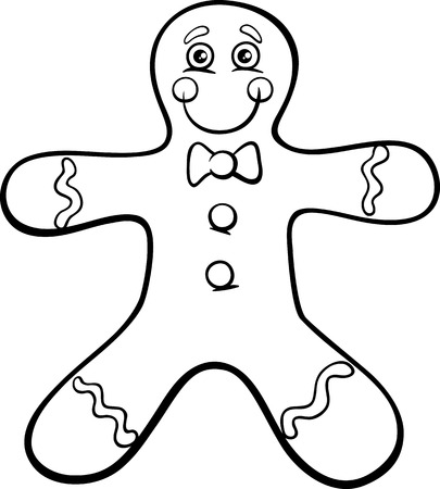 Black and White Cartoon Illustration of Gingerbread Man Cookie Clip Art for Coloring Bookのイラスト素材