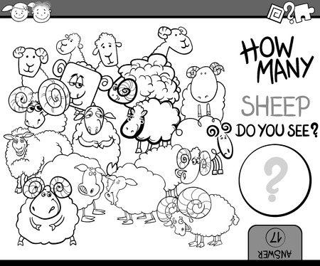 Cartoon Illustration of Education Counting Game for Coloring Bookのイラスト素材