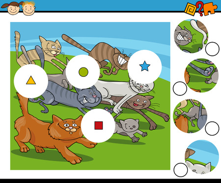 Cartoon Illustration of Match the Pieces Educational Game for Preschool Childrenのイラスト素材