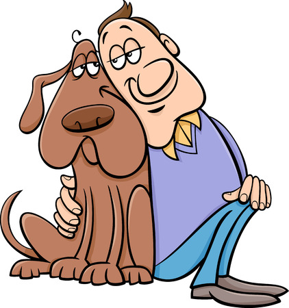 Cartoon Illustration of Happy Dog with his Ownerのイラスト素材