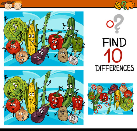 Cartoon Illustration of Finding Differences Educational Game for Preschool Childrenのイラスト素材