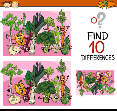Cartoon Illustration of Finding Differences Educational Game for Preschool Childrenのイラスト素材