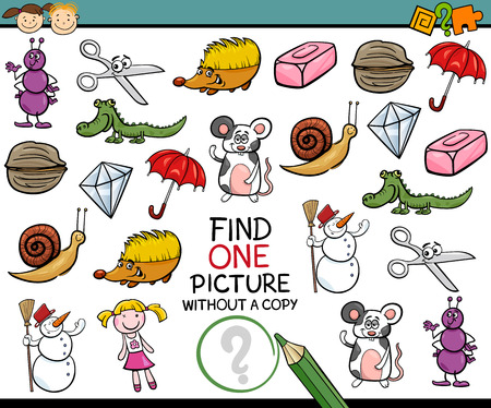 Cartoon Illustration of Finding Single Picture without Copy Educational Game for Preschool Childrenのイラスト素材