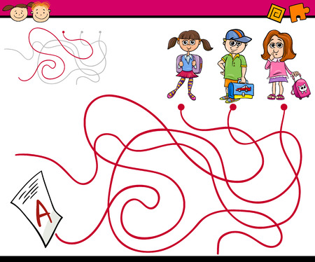 Cartoon Illustration of Education Paths or Maze Game for Preschool Childrenのイラスト素材