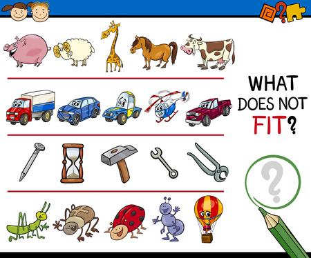 Cartoon Illustration of Finding Improper Item Educational Game for Preschool Childrenのイラスト素材