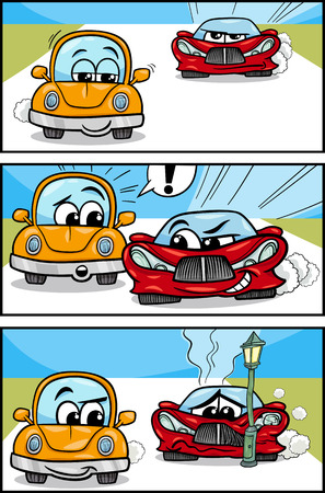 Cartoon Illustration of Cars on the Road Comic Storyのイラスト素材