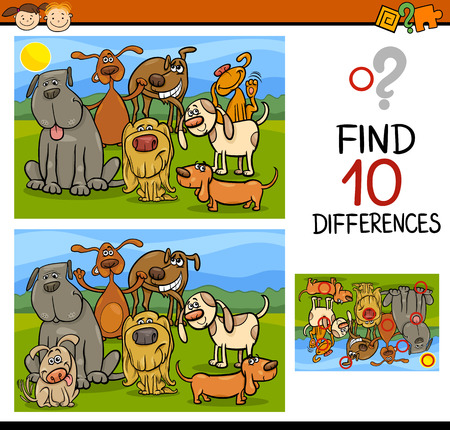 Cartoon Illustration of Finding Differences Educational Game for Preschool Childrenのイラスト素材