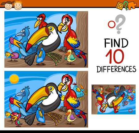 Cartoon Illustration of Finding Differences Educational Game for Preschool Childrenのイラスト素材