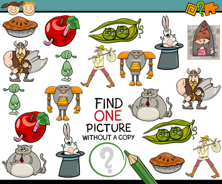 Cartoon Illustration of Finding Single Picture without a Pair Educational Game for Preschool Childrenのイラスト素材