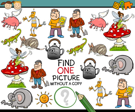 Cartoon Illustration of Finding Single Picture without a Pair Educational Game for Preschool Childrenのイラスト素材