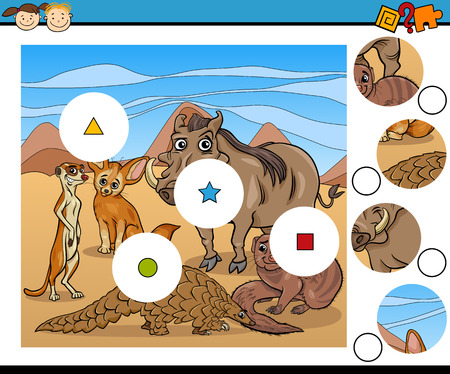 Cartoon Illustration of Match the Pieces Educational Game for Preschool Childrenのイラスト素材