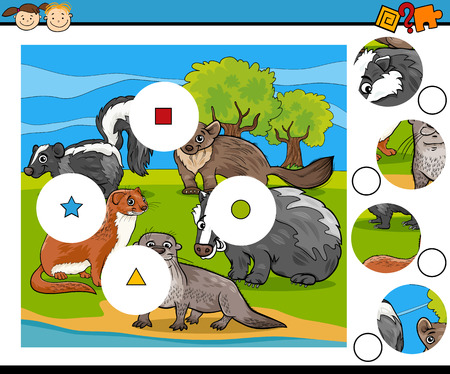 Cartoon Illustration of Match the Pieces Educational Game for Preschool Childrenのイラスト素材