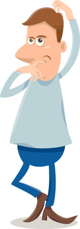 Cartoon illustration of Thinking or Thoughtful Manのイラスト素材