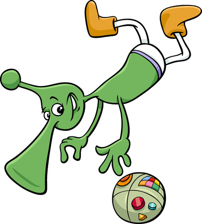 Cartoon Illustration of Funny Alien or Martian Character in Spaceのイラスト素材