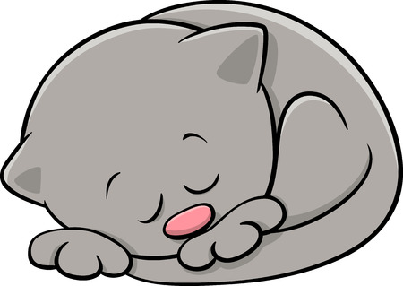 Cartoon Illustration of Cute Little Sleeping Kittenのイラスト素材