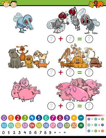 Cartoon Illustration of Education Mathematical Game of Calculating Animals for Preschool Childrenのイラスト素材