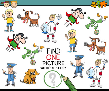 Cartoon Illustration of Educational Game of Single Picture Finding for Preschool Childrenのイラスト素材
