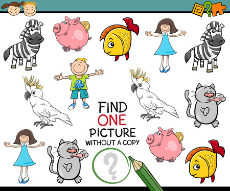 Cartoon Illustration of Finding Picture without a Pair Educational Game for Preschool Childrenのイラスト素材