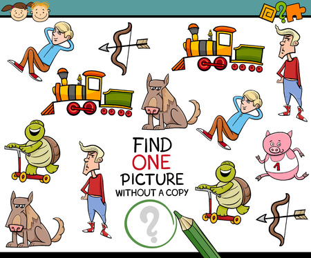 Cartoon Illustration of Educational Game of Picture without Copy Finding for Preschool Childrenのイラスト素材