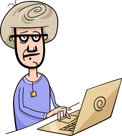 Cartoon Illustration of Man Working on Notebookのイラスト素材