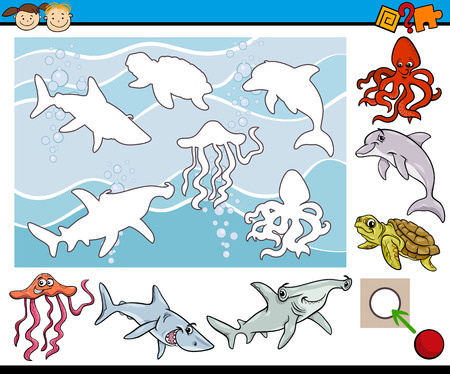 Cartoon Illustration of Educational Task for Preschool Children with Sea Animal Charactersのイラスト素材