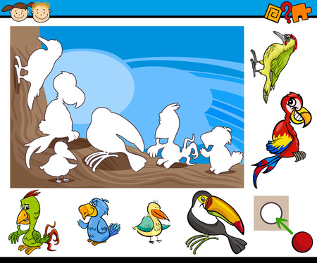 Cartoon Illustration of Educational Game for Preschool Children with Birds Animal Charactersのイラスト素材