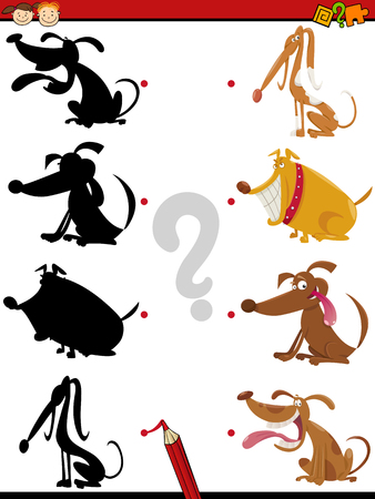Cartoon Illustration of Education Shadow Task for Preschool Children with Dogs Animal Charactersのイラスト素材