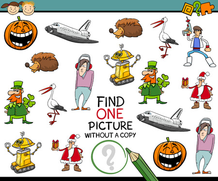 Cartoon Illustration of Educational Task of Single Picture Search for Preschool Childrenのイラスト素材