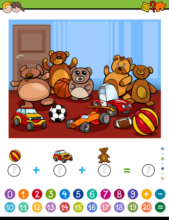 Cartoon Illustration of Educational Mathematical Counting and Addition Activity Task for Children with Toysのイラスト素材