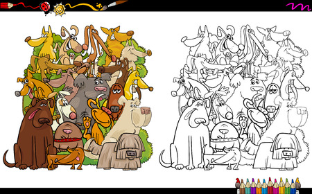 Cartoon Illustration of Dog Characters Coloring Book Activityのイラスト素材