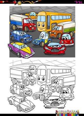 Cartoon Illustration of Car Transport Characters Coloring Bookのイラスト素材