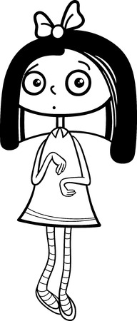 Black and White Cartoon Illustration of Cute Teen pr Preschool Age Girl Coloring Bookのイラスト素材