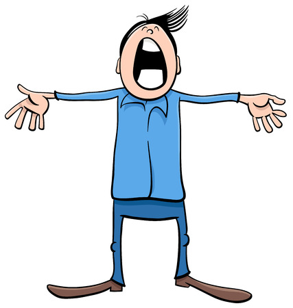 Cartoon Illustration of Singing Kid or Teen Boy Characterのイラスト素材