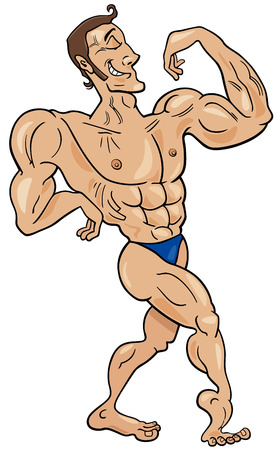 Cartoon Illustrations of Bodybuilder Making a Muscleのイラスト素材
