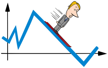 Concept Cartoon Illustration of Businessman Skiing on the Graph or Chartのイラスト素材