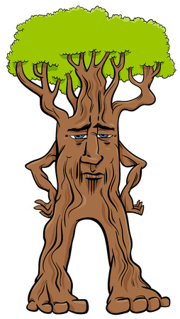 Cartoon Illustration of Walking Tree Creature Fantasy Characterのイラスト素材