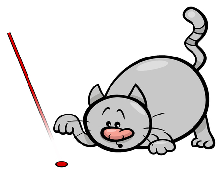 Cartoon Illustration of Cat Playing with Laser Pointerのイラスト素材